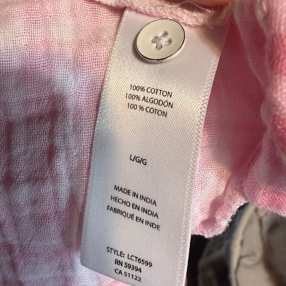 BeachLunchLounge Rose Pink Plaid Gauze Tie Front Shirt NWT Large - Picture 11 of 11
